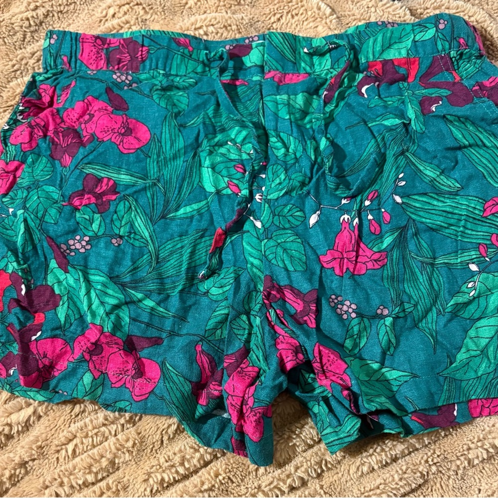 Liz Claiborne Teal and Magenta Floral High Waist Shorts